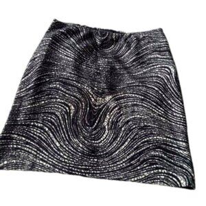 Studio Point A Line Pencil Skirt Black and White Swirl Stretch Midi Skirt